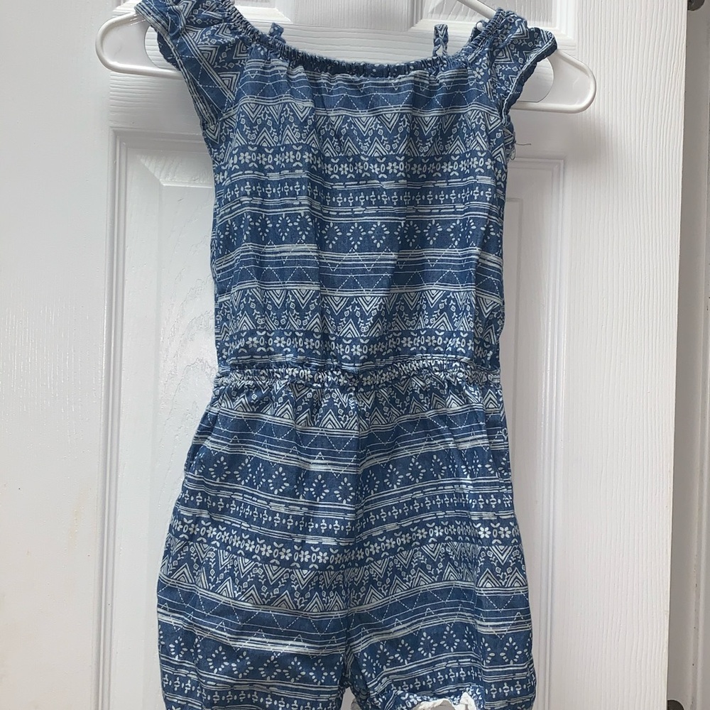 blue and white little girl romper